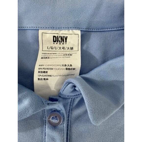 "DKNY Sport" Cropped Blue Polo Shirt SZ  L Buttons Gym Workout Activewear Run - Picture 4 of 7
